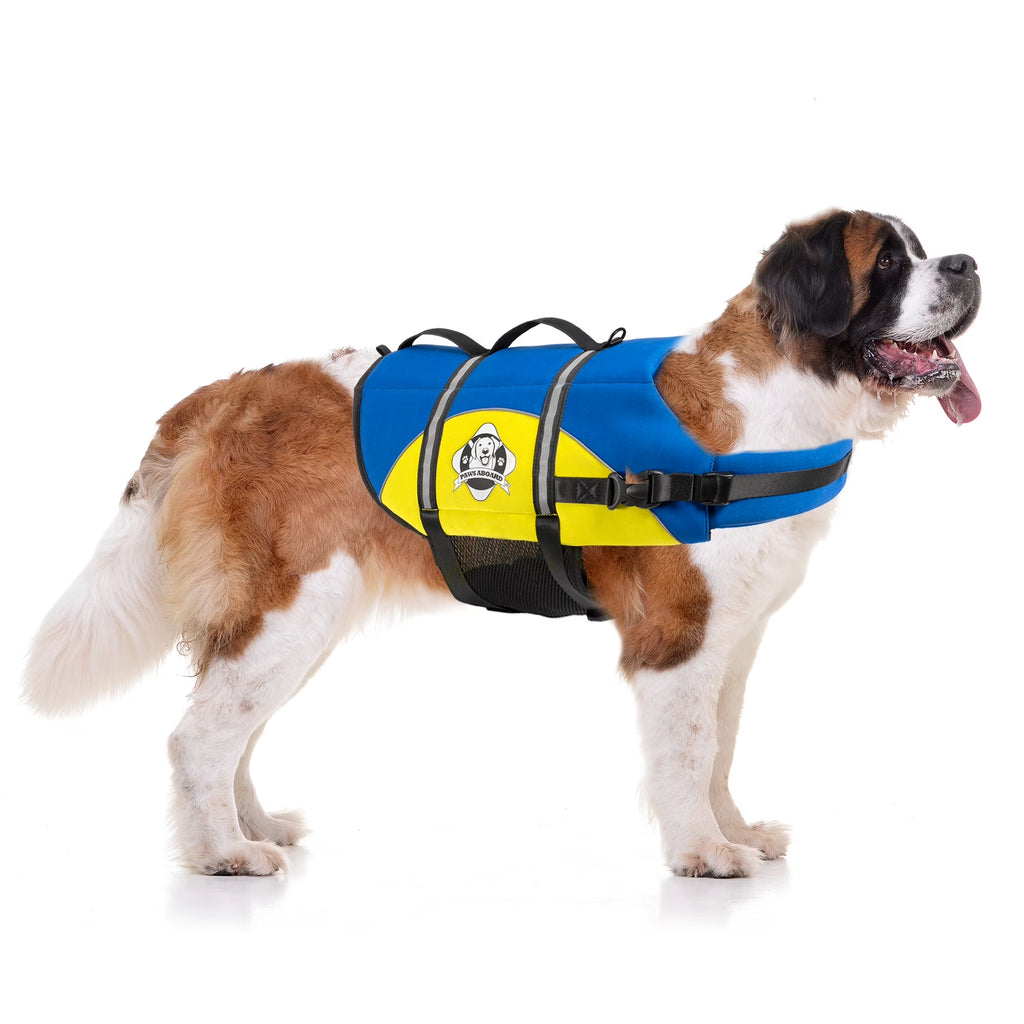 Dog Life Jacket - Keep Your Canine Safe with a Neoprene Life Vest - Designer Life Jackets - Perfect for Swimming and Boating - Blue and Yellow, X-Large