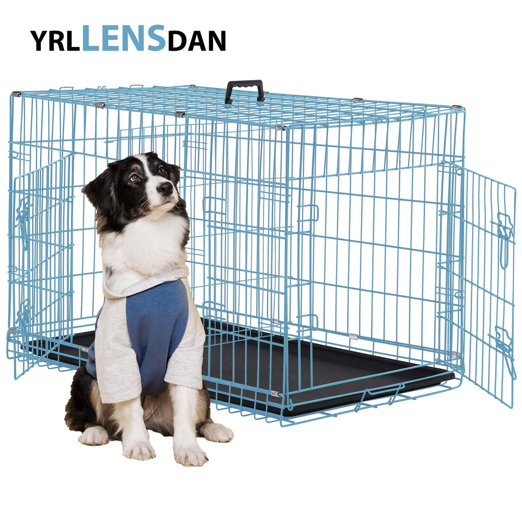 42 Inch XL Dog Crate Large Dog Crate for Large Dog Foldable Metal Dog Crate with Easy Clean Plastic Tray XL Large Dog Kennel Indoor Large Dog Cage 2-Door,Blue