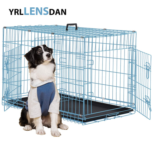 42 Inch XL Dog Crate Large Dog Crate for Large Dog Foldable Metal Dog Crate with Easy Clean Plastic Tray XL Large Dog Kennel Indoor Large Dog Cage 2-Door,Blue
