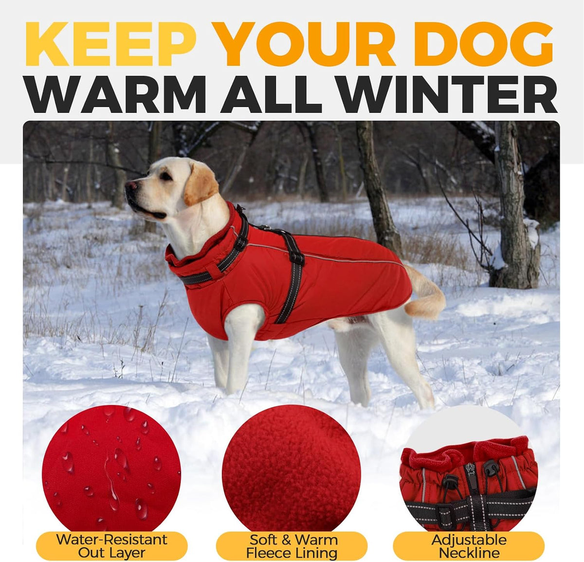 Waterproof Dog Jacket with Harness Built in Warm Dog Winter Coat