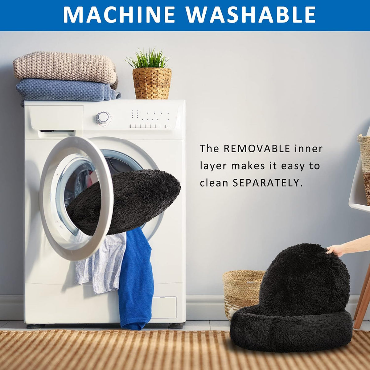 Washable Dog round Bed - Xlarge Donut Dog Bed, Comfy Calming Cuddler