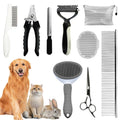 Dog Brush & Grooming Kit – 9-Piece Pet Brush & Deshedding Set for Shedding, Bathing, Trimming & Nail Care | Grooming Tools for Dogs & Cats, Includes Comb, Nail Clipper, Scissors, Slicker Brush (Gray)
