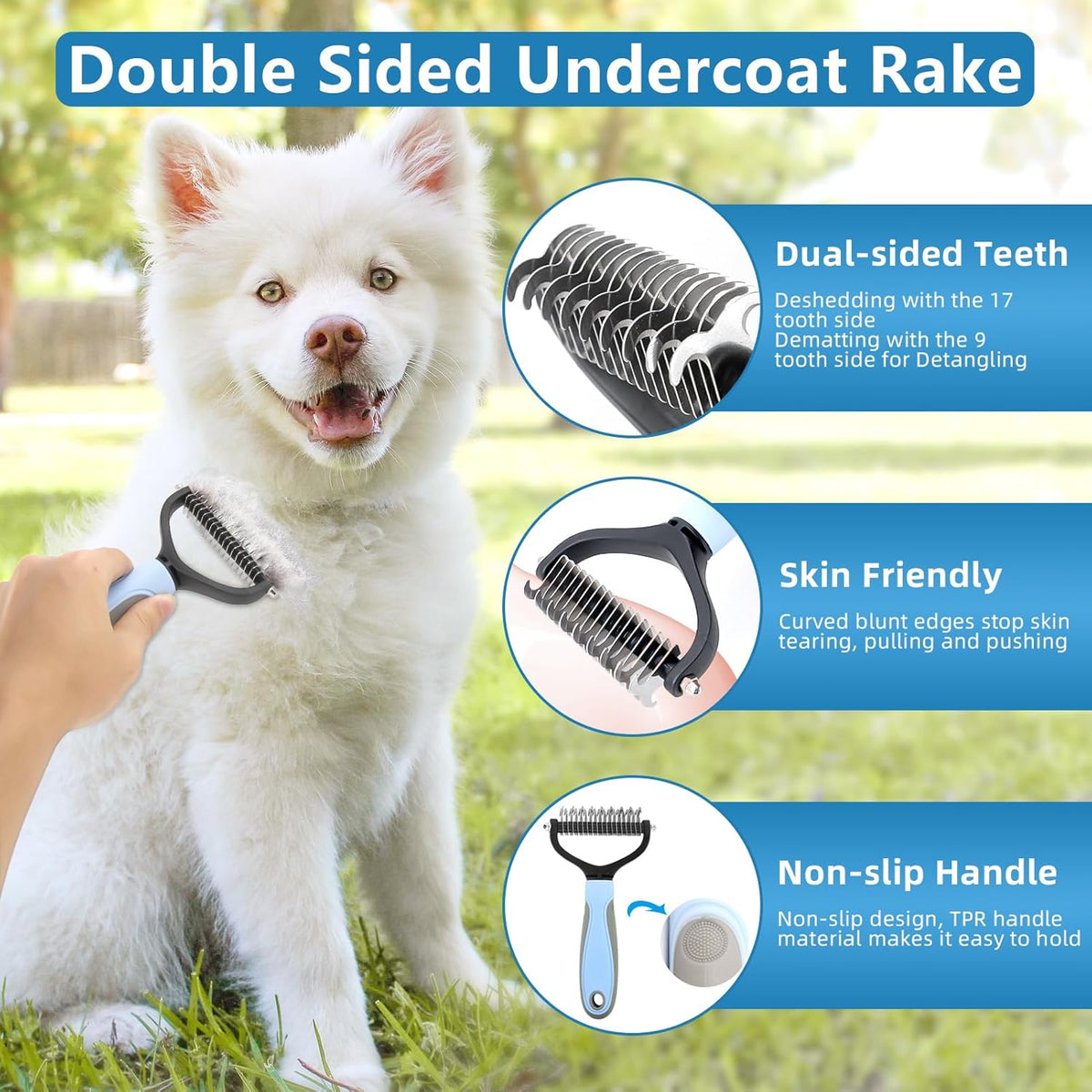 Dog Brush Dog Grooming Kit 7PCS Dog Brush for Shedding-Dog Brushes for Grooming, Dematting Comb, Nail Clipper with Nail File, Flea Comb, Pet Comb, Bath Brush(Blue)