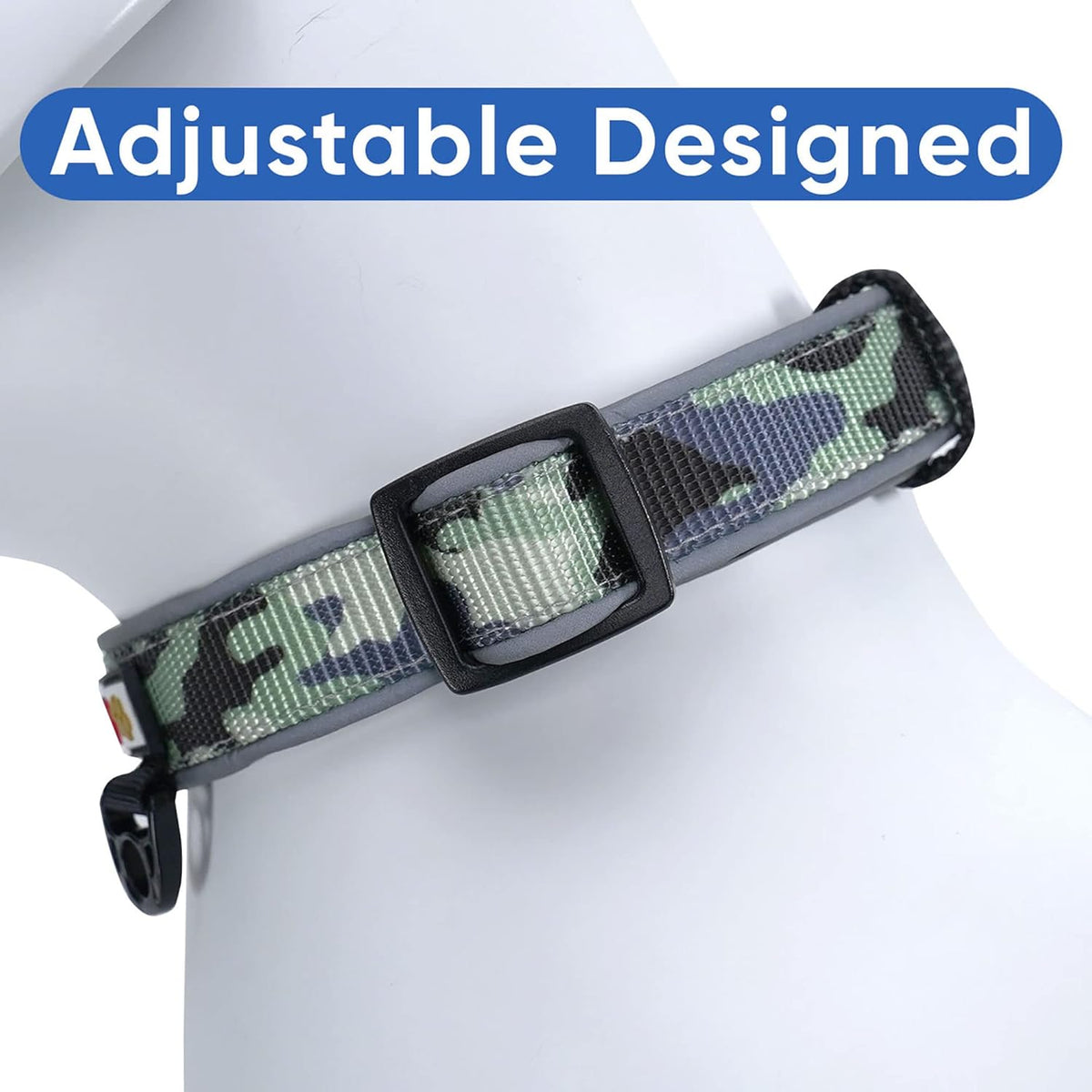 Camouflage Reflective Dog Collar, Medium, Grey Camo, Nylon, for Dogs, Adjustable, Machine Washable