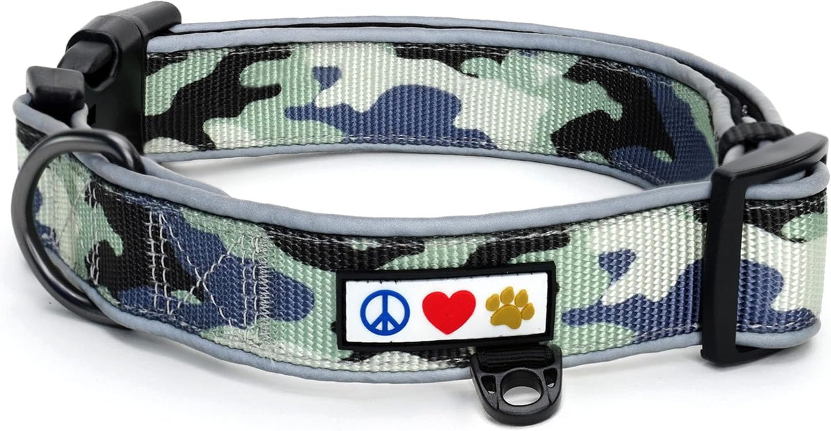 Camouflage Reflective Dog Collar, Medium, Grey Camo, Nylon, for Dogs, Adjustable, Machine Washable