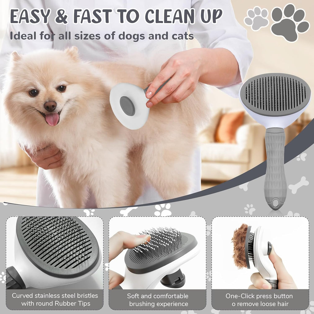 Dog Brush & Grooming Kit – 9-Piece Pet Brush & Deshedding Set for Shedding, Bathing, Trimming & Nail Care | Grooming Tools for Dogs & Cats, Includes Comb, Nail Clipper, Scissors, Slicker Brush (Gray)