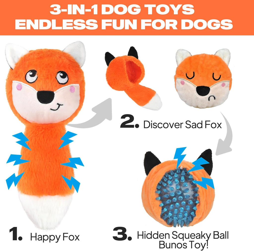 Squeaky Dog Toys for Aggressive Chewers, 3 in 1, Tough Dog Ball