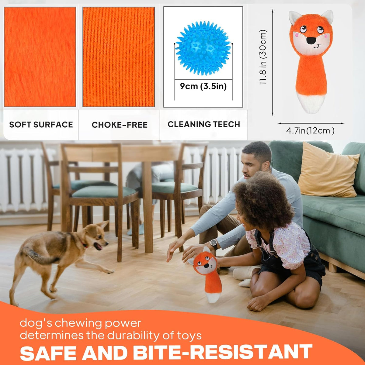 Squeaky Dog Toys for Aggressive Chewers, 3 in 1, Tough Dog Ball