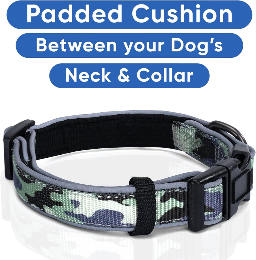 Camo Grey/Black Padded Dog Collar, Large