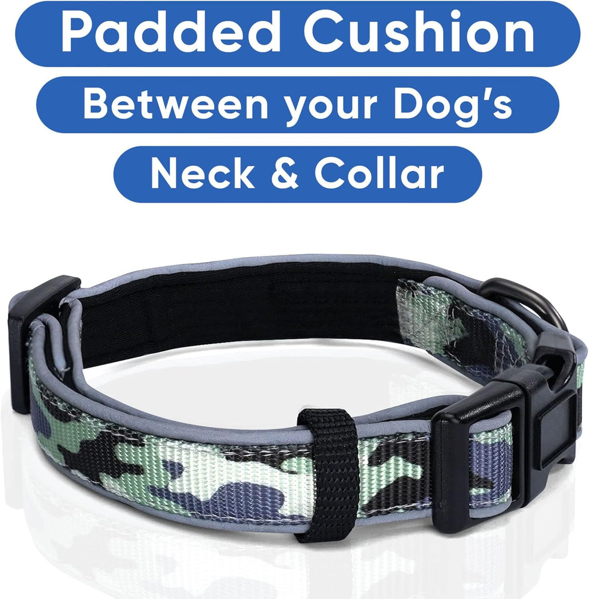 Camouflage Reflective Dog Collar, Medium, Grey Camo, Nylon, for Dogs, Adjustable, Machine Washable