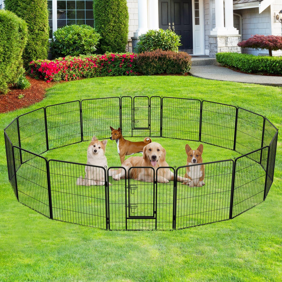 Dog Playpen Dog Pen Dog Kennel 16 Panels 32 Inch Height Indoor Outdoor Folding Metal Portable Puppy Exercise Pen Heavy Duty Dog Fence for Yard Camping,Black