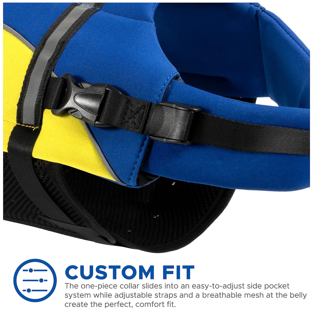 Dog Life Jacket - Keep Your Canine Safe with a Neoprene Life Vest - Designer Life Jackets - Perfect for Swimming and Boating - Blue and Yellow, X-Large