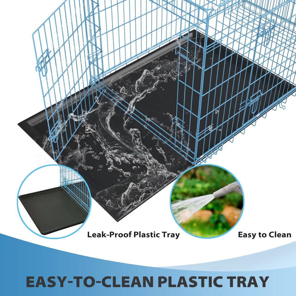 42 Inch XL Dog Crate Large Dog Crate for Large Dog Foldable Metal Dog Crate with Easy Clean Plastic Tray XL Large Dog Kennel Indoor Large Dog Cage 2-Door,Blue