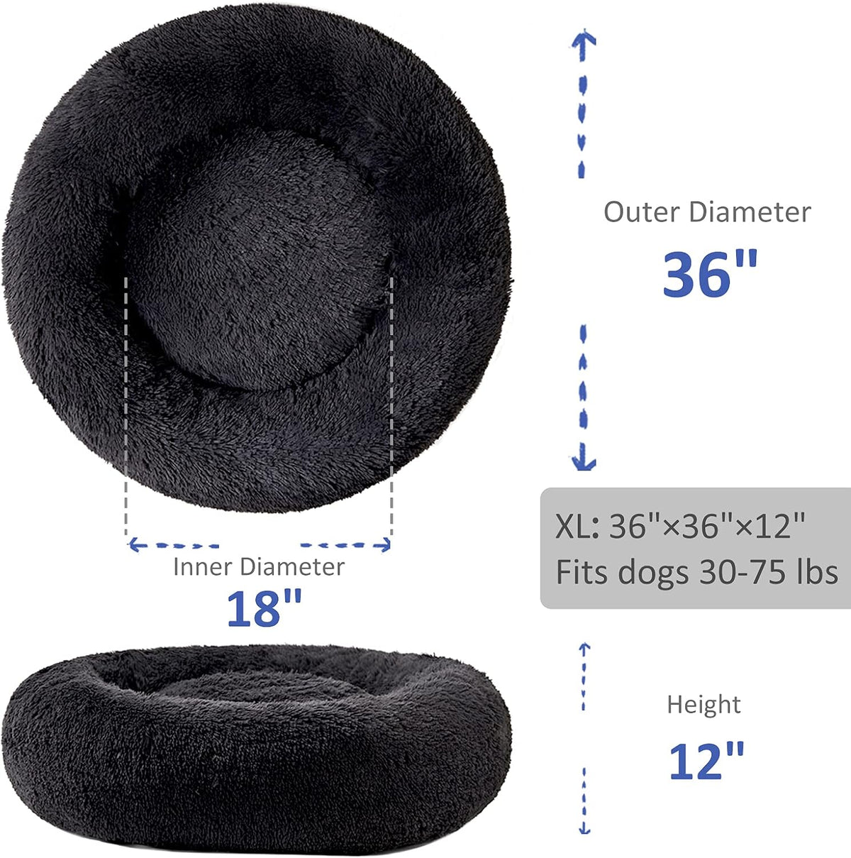 Washable Dog round Bed - Xlarge Donut Dog Bed, Comfy Calming Cuddler