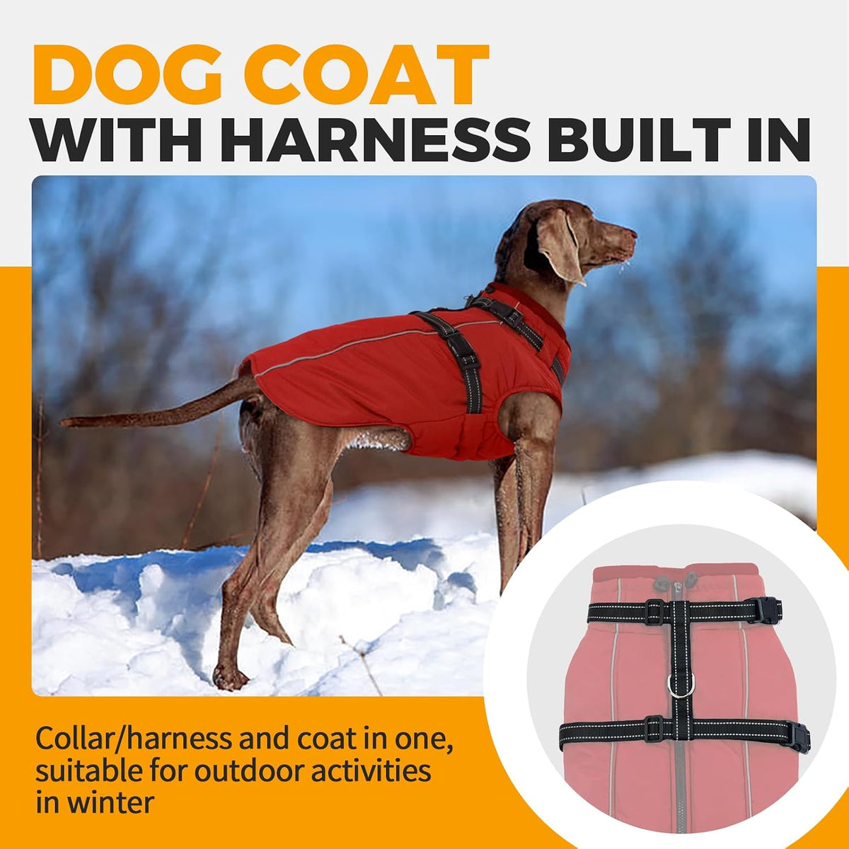 Waterproof Dog Jacket with Harness Built in Warm Dog Winter Coat