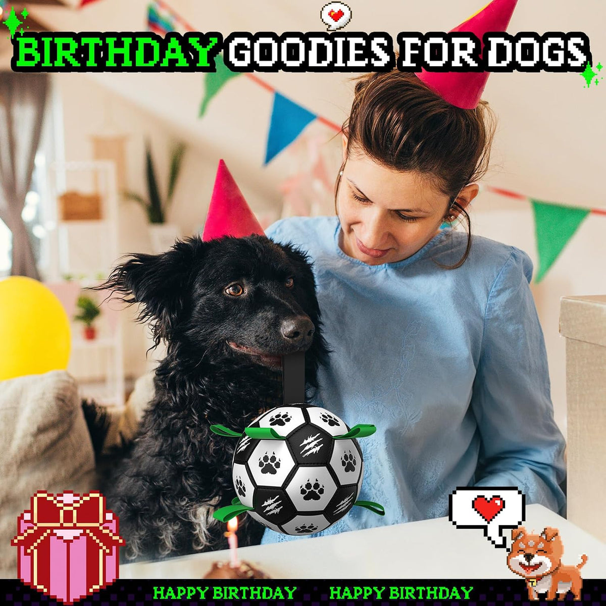 Herding Ball for Dogs, 7 Inch Dog Balls, Dog Soccer Ball with Straps