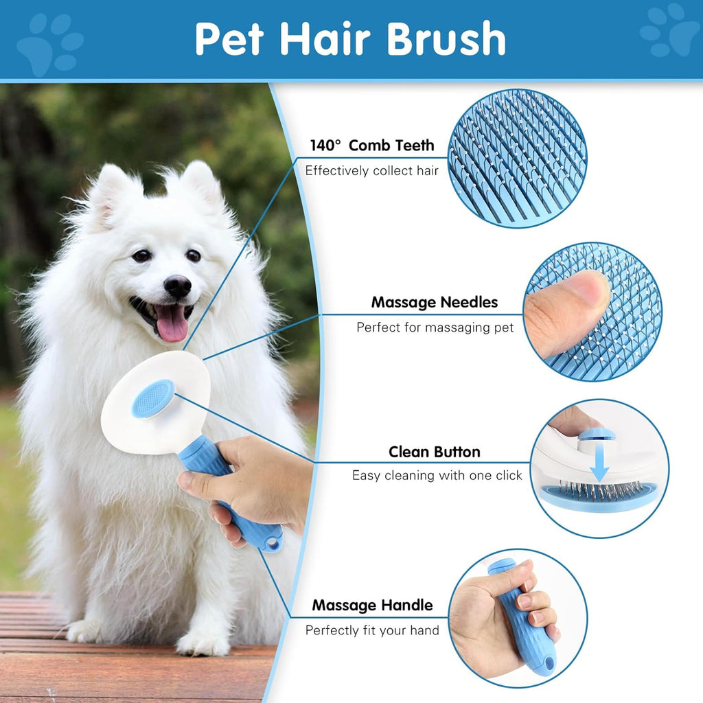 Dog Brush Dog Grooming Kit 7PCS Dog Brush for Shedding-Dog Brushes for Grooming, Dematting Comb, Nail Clipper with Nail File, Flea Comb, Pet Comb, Bath Brush(Blue)