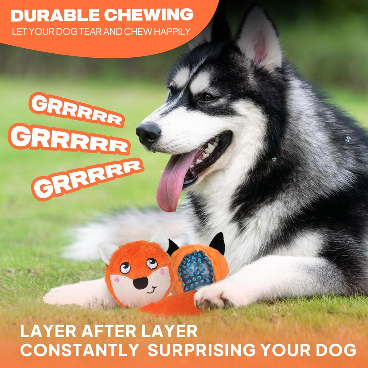 Squeaky Dog Toys for Aggressive Chewers, 3 in 1, Tough Dog Ball