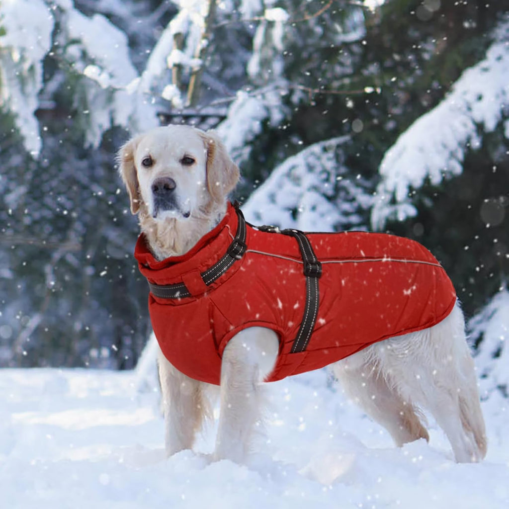 Waterproof Dog Jacket with Harness Built in Warm Dog Winter Coat