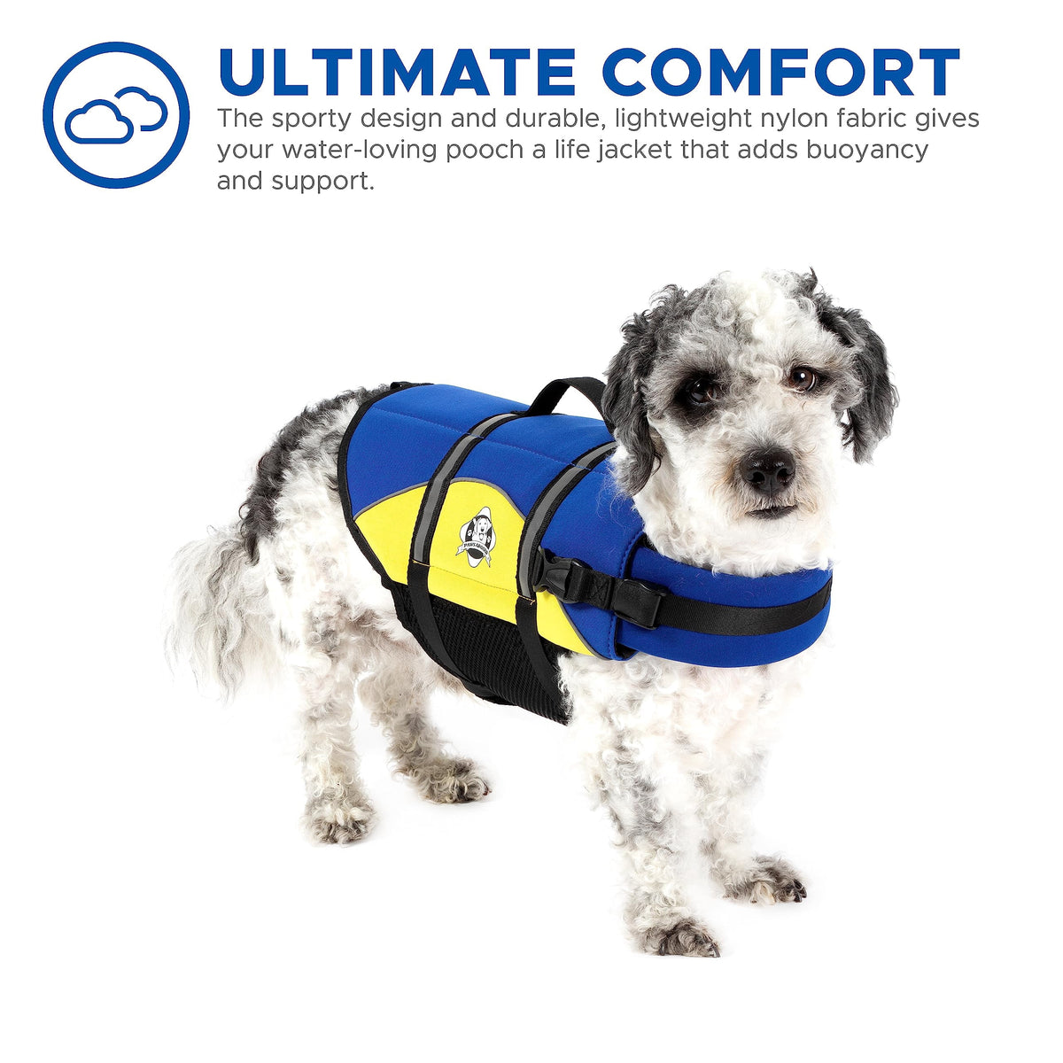 Dog Life Jacket - Keep Your Canine Safe with a Neoprene Life Vest - Designer Life Jackets - Perfect for Swimming and Boating - Blue and Yellow, X-Large