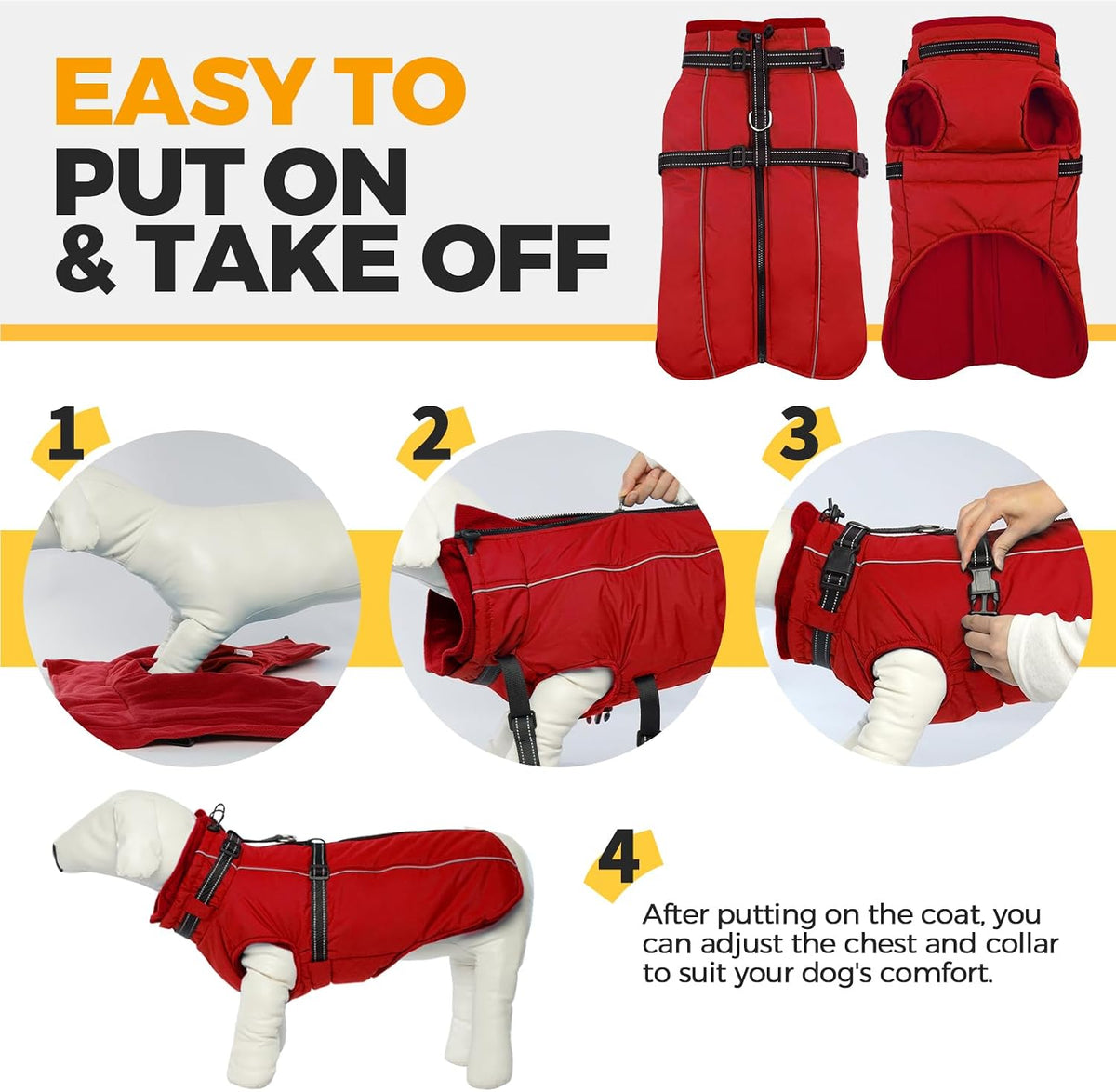 Waterproof Dog Jacket with Harness Built in Warm Dog Winter Coat